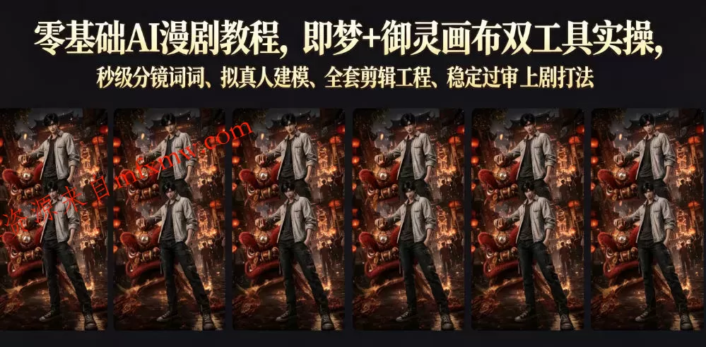 零基础AI漫剧教程,即梦+御灵画布双工具实操,秒级分镜提示词、拟真人建模、全套剪辑工程、稳定过审上剧打法