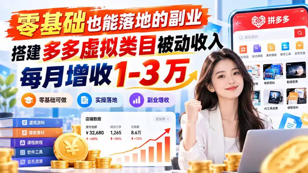 零基础也能落地的副业,搭建多多虚拟类目被动收入,每月增收 1-3 万-免费项目网