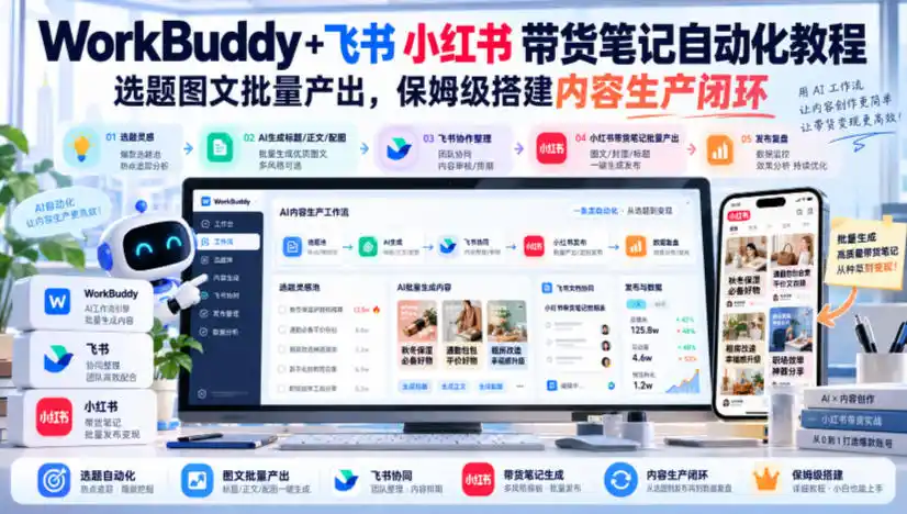 WorkBuddy+飞书小红书带货笔记自动化教程，选题图文批量产出，保姆级搭建内容生产闭环【文档】-免费项目网