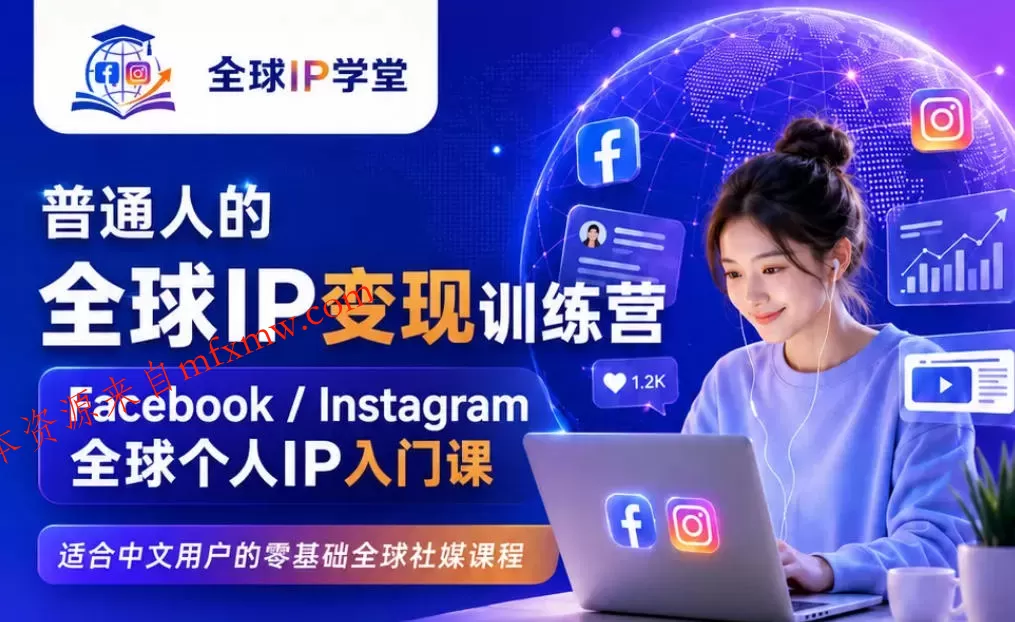 普通人的全球IP变现训练营，Facebook/Instagram全球个人IP入门课，零基础全球社媒课程