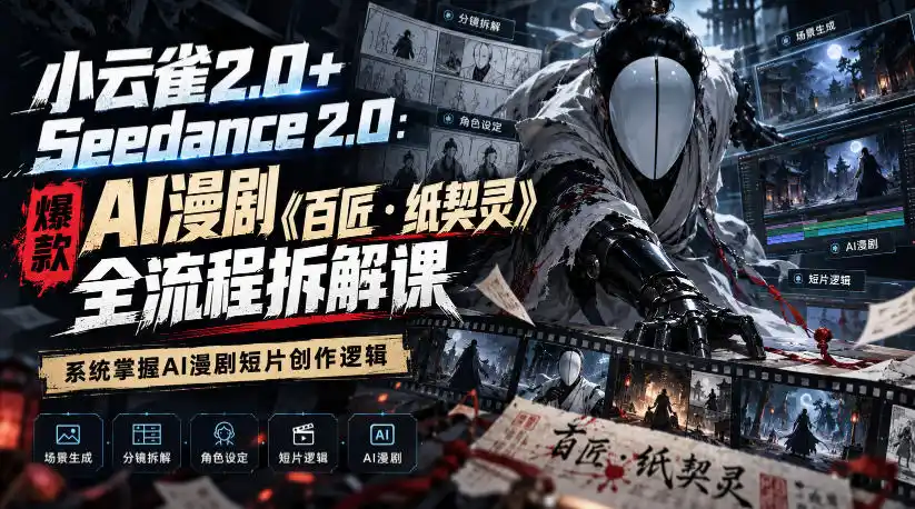 小云雀2.0+Seedance 2.0:爆款AI漫剧《百匠・纸契灵》全流程拆解课,系统掌握AI漫剧短片创作逻辑-免费项目网