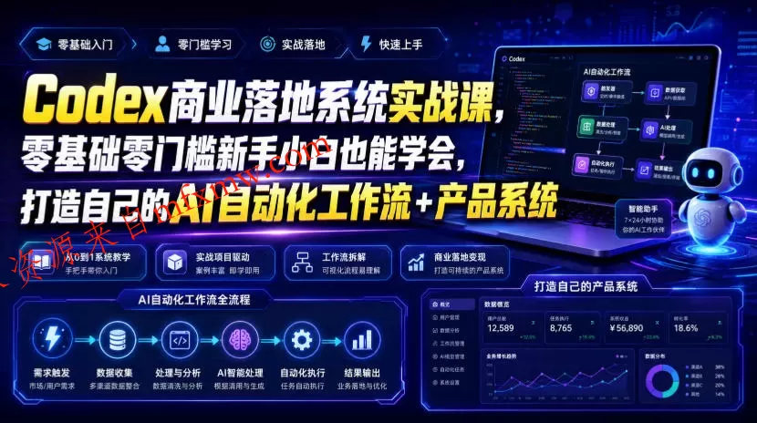 Codex商业落地系统实战课,零基础零门槛新手小白也能学会,打造自己的AI自动化工作流+产品系统