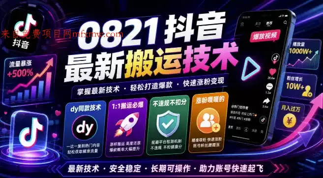 0821抖音最新搬运技术,dy同款技术,1:1搬运必爆,不违规不扣健康分,涨粉嘎嘎的