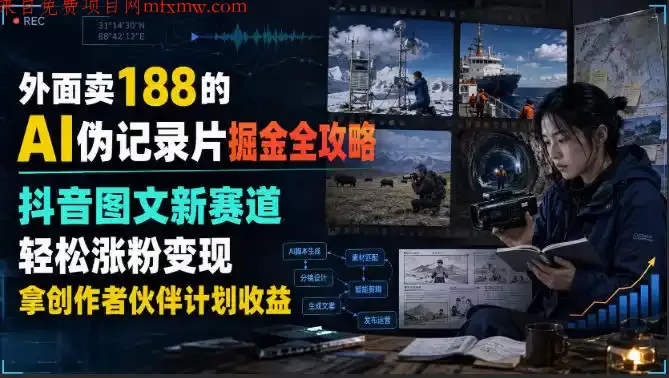 外面卖188的AI伪记录片掘金全攻略,抖音图文新赛道,轻松涨粉变现,拿创作者伙伴计划收益【文档】