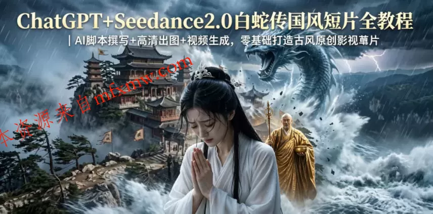 ChatGPT+Seedance2.0白蛇传国风短片全教程｜AI脚本撰写+高清出图+视频生成，零基础打造古风原创影视短片