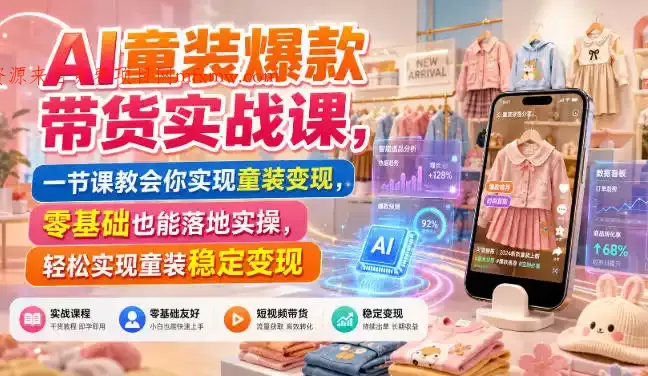 AI童装爆款带货实战课,一节课教会你实现童装变现,零基础也能落地实操
