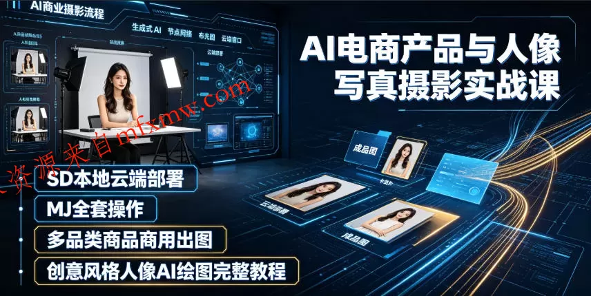 AI电商产品与人像写真摄影实战课|SD本地云端部署、MJ全套操作、多品类商品商用出图、创意风格人像AI绘图完整教程