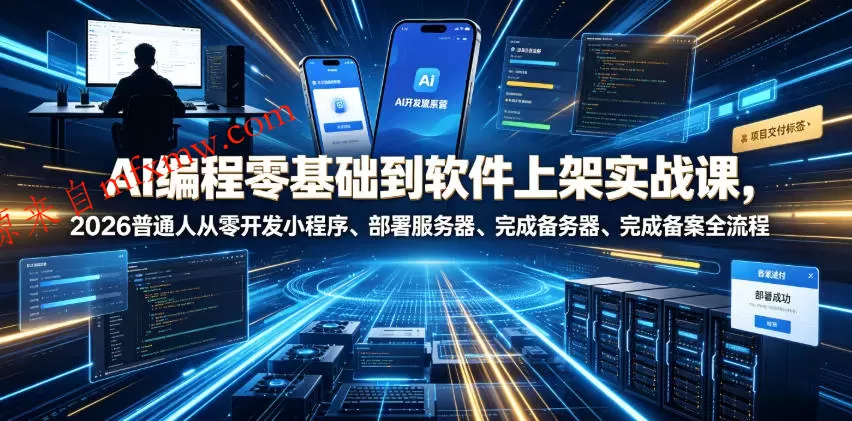 AI编程零基础到软件上架实战课，2026普通人从零开发小程序、部署服务器、完成备案全流程项目落地教程