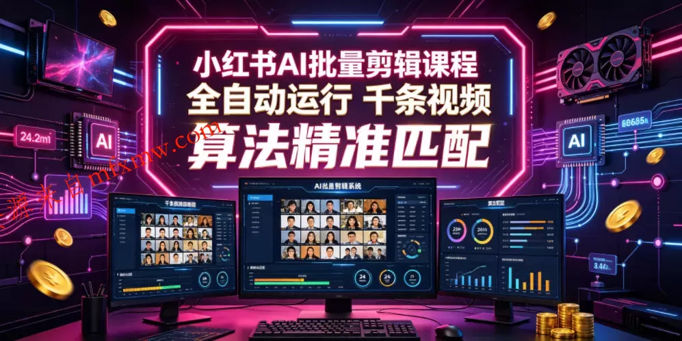 小红书AI批量剪辑课程,24小时全自动运行,解放双手专注运营,千条视频批量处理,小红书算法精准匹配