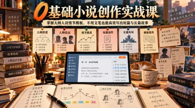0基础小说创作实战课|掌握大纲人设情节模板,不用文笔也能高效写出短篇与长篇故事-免费项目网