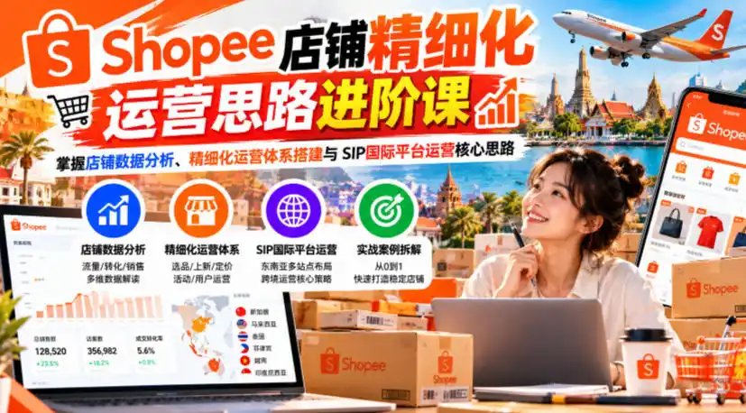 Shopee店铺精细化运营思路进阶课，掌握店铺数据分析、精细化运营体系搭建与SIP国际平台运营核心思路-免费项目网