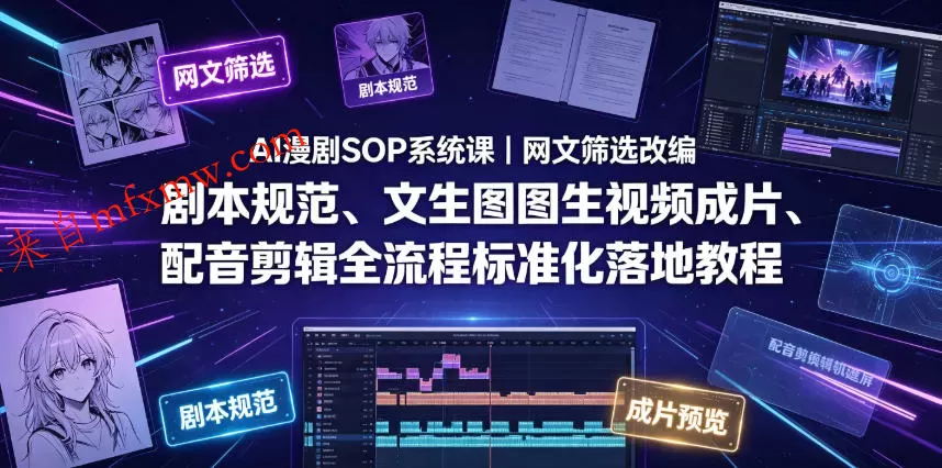 AI漫剧SOP系统课|网文筛选改编、剧本规范、文生图图生视频成片、配音剪辑全流程标准化落地教程(更新)