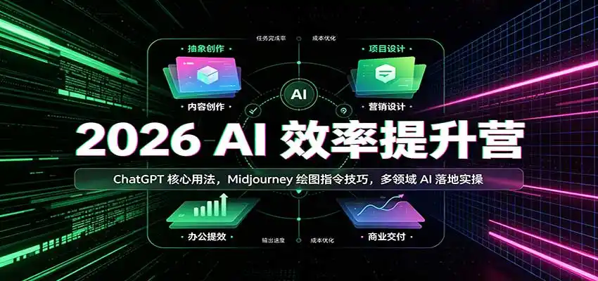 2026 AI效率提升营：ChatGPT核心用法，Midjourney绘图指令技巧，多领域AI落地实操-免费项目网