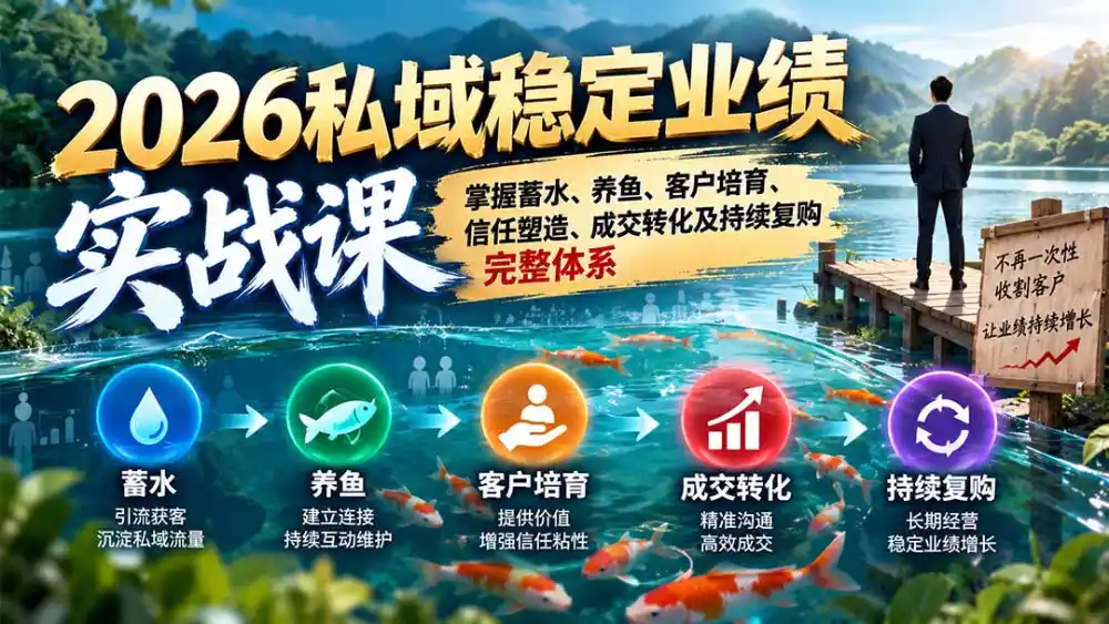 2026私域稳定业绩实战课：掌握蓄水、养鱼、客户培育、信任塑造、成交转化及持续复购完整体系-免费项目网