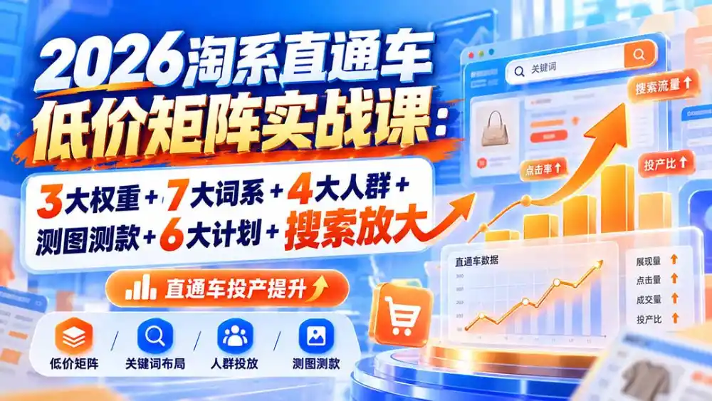 2026淘系直通车低价矩阵实战课：3大权重+7大词系+4大人群+测图测款+6大计划+搜索放大-免费项目网
