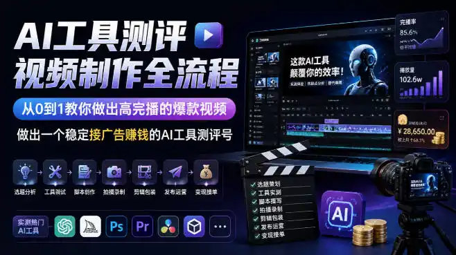 AI工具测评视频制作全流程，从0到1教你做出高完播的爆款视频，做出一个稳定接广告賺钱的AI工具测评号-免费项目网