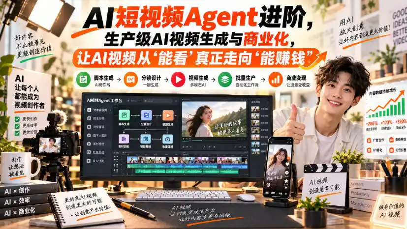 AI短视频Agent进阶，生产级AI视频生成与商业化，让AI视频从”能看”真正走向”能賺钱”-免费项目网