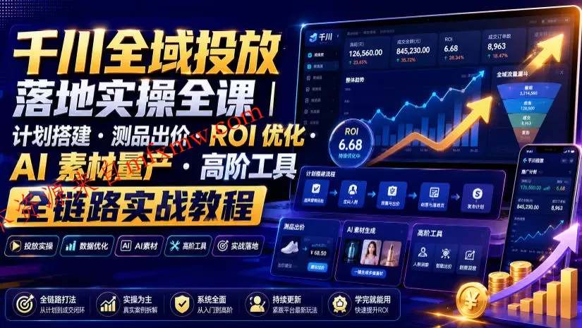 千川全域投放落地实操全课|计划搭建・测品出价・ROI优化・AI素材量产・高阶工具全链路实战教程