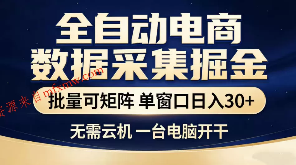 全自动电商数据采集掘金，批量可矩阵单窗口日入30+，无需云机一台电脑开干【揭秘】