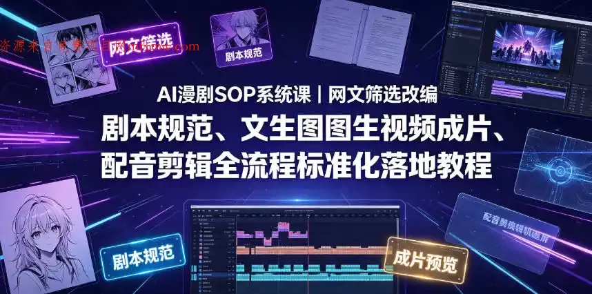 AI漫剧SOP系统课｜网文筛选改编、剧本规范、文生图图生视频成片、配音剪辑全流程标准化落地教程（更新0810）
