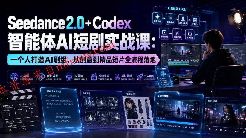 Seedance2.0+Codex智能体AI短剧实战课：一个人打造AI剧组，从创意到精品短片全流程
