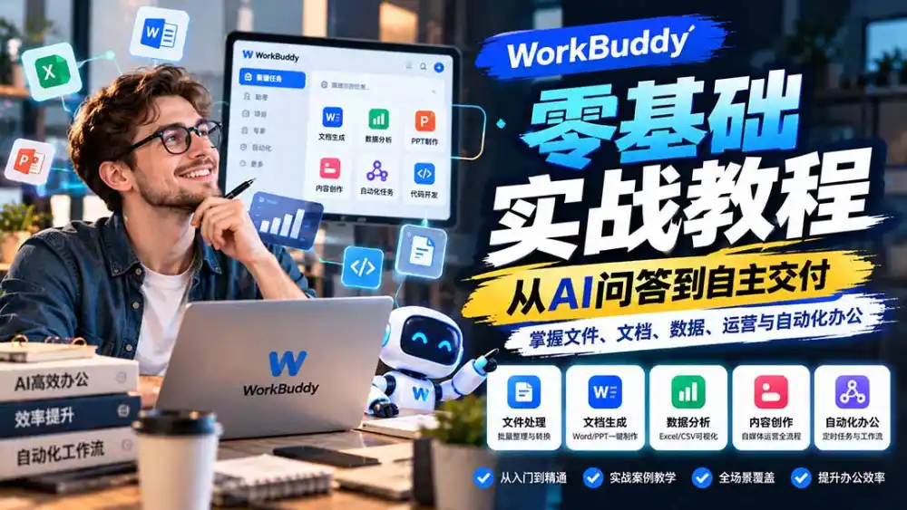 WorkBuddy零基础实战教程:从AI问答到自主交付,掌握文件、文档、数据、运营与自动化办公-免费项目网
