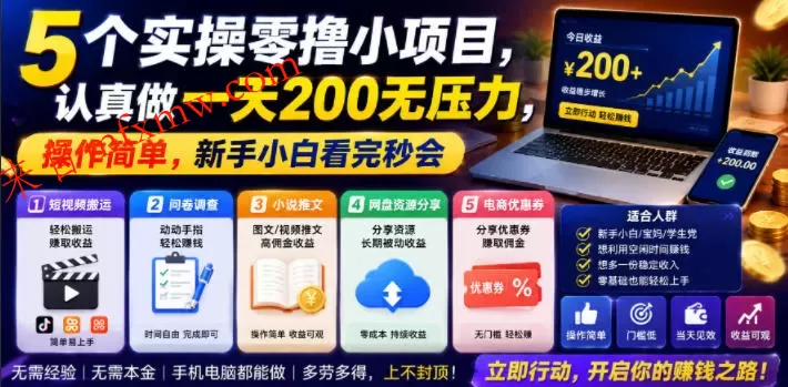 5个实操零撸小项目,认真做一天200无压力,操作简单,新手小白看完秒会【揭秘】