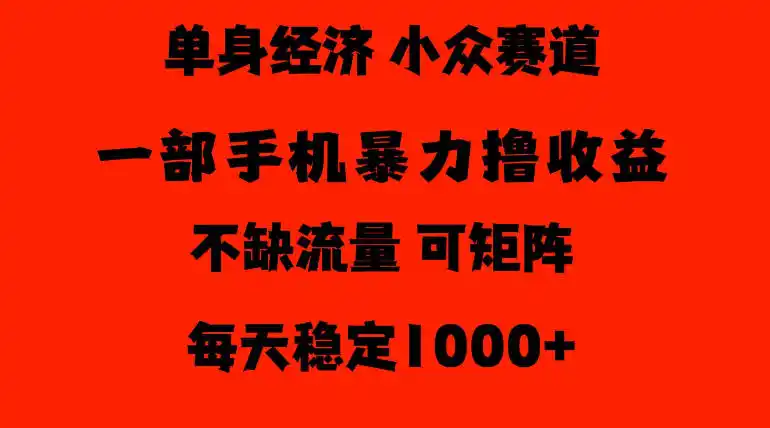 26年暴力单身经济,稳定日入500-1k,不缺流量,流量极大,冷门小众赛道,门槛低小白轻松上手【揭秘】-免费项目网