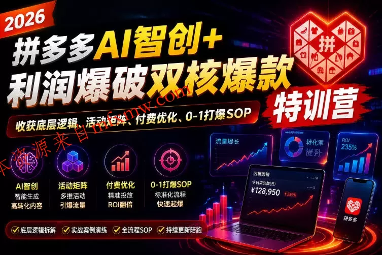 2026拼多多AI智创+利润爆破双核爆款特训营,收获底层逻辑、活动矩阵、付费优化、0-1打爆SOP(更新0727)