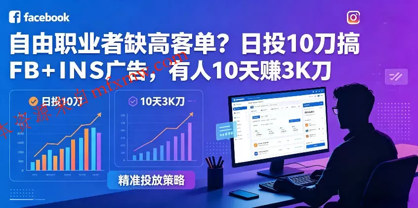 自由职业者缺高客单?日投10刀搞FB+INS广告,有人10天赚3K刀!【原创双语字幕】