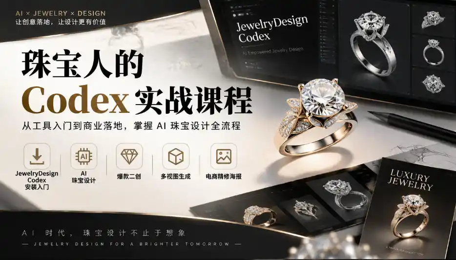 珠宝人专属Codex全攻略｜JewelryDesign安装入门、AI珠宝设计、爆款二创、多视图生成、电商精修海报全链路教学-免费项目网
