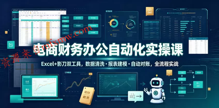 电商财务办公自动化实操课,Excel+影刀双工具,数据清洗・报表建模・自动对账,全流程实战
