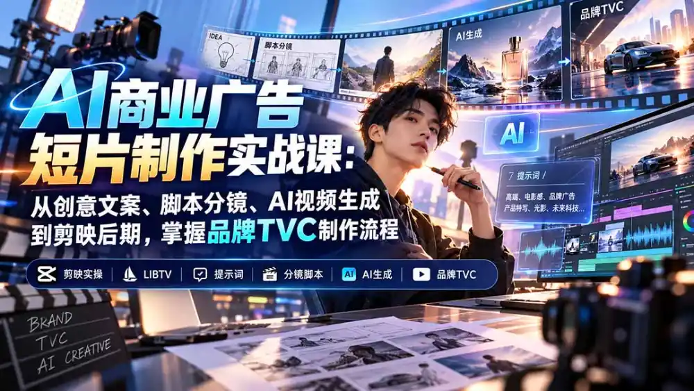 AI商业广告短片制作实战课：从创意文案、脚本分镜、AI视频生成到剪映后期，掌握品牌TVC制作流程-免费项目网