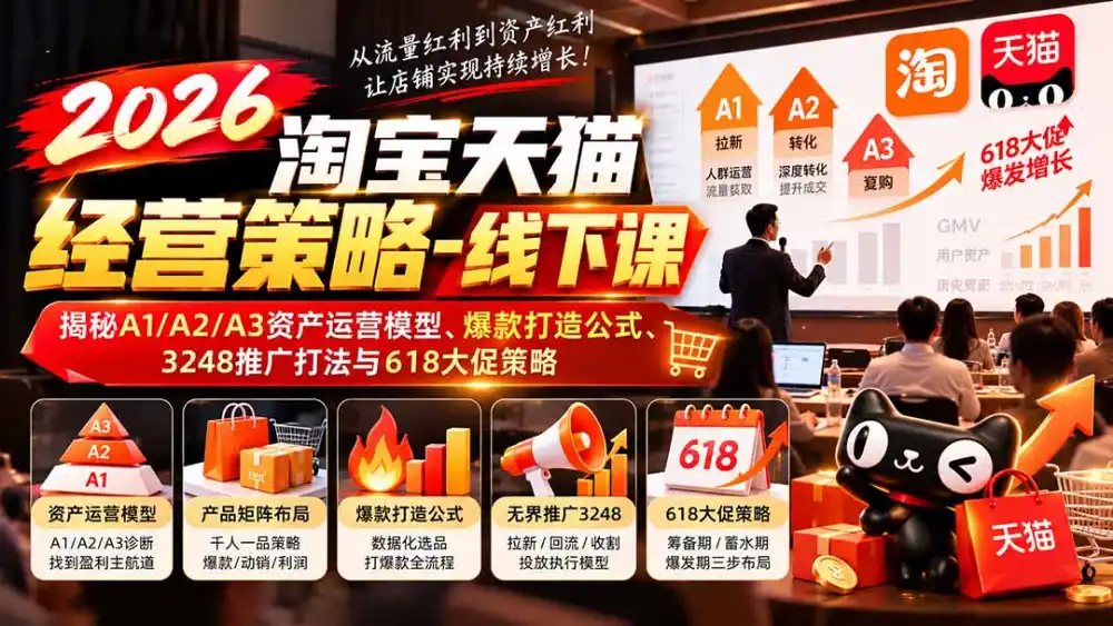 2026淘宝天猫经营策略-线下课:揭秘A1/A2/A3资产运营模型、爆款打造公式、3248推广打法与618大促策略-免费项目网