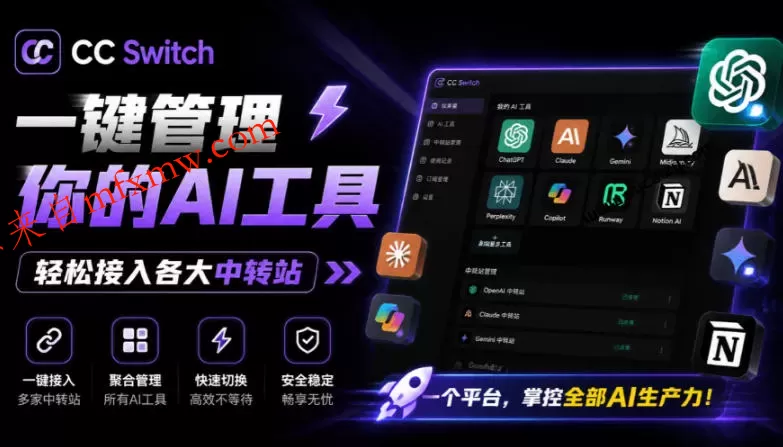 一键给Chatgpt、Codex、Claude接入地第三方中转站，CC Switch统一管理你的AI编程工具工作流
