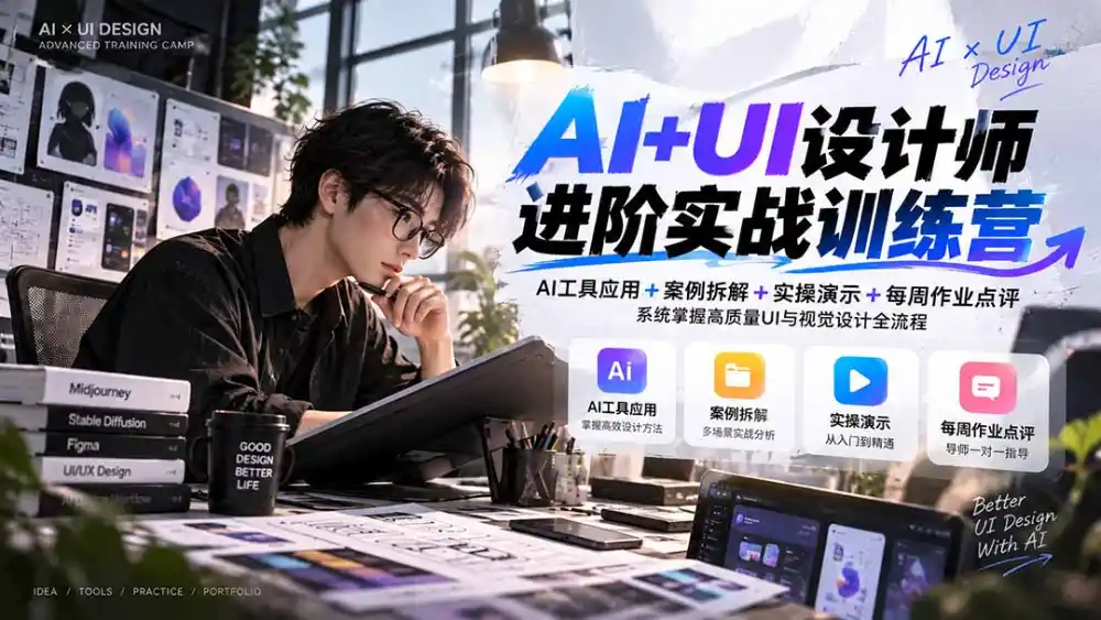 【无水印】AI+UI设计师进阶训练营-第4期:AI工具应用+案例拆解+实操演示+作业点评,掌握高质量UI与视觉设计全流程-免费项目网