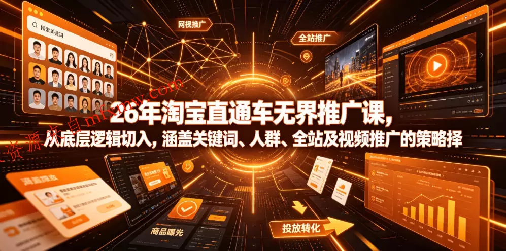 26年淘宝直通车无界推广课，从底层逻辑切入，涵盖关键词、人群、全站及视频推广的策略选择