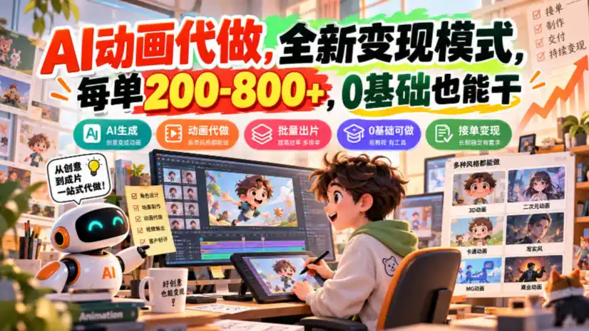 AI动画代做，全新变现模式，每单200-800+，0基础也能干【揭秘】-免费项目网