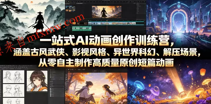 一站式AI动画创作训练营，涵盖古风武侠、影视风格、异世界科幻、解压场景，从零自主制作高质量原创短篇动画（更新）
