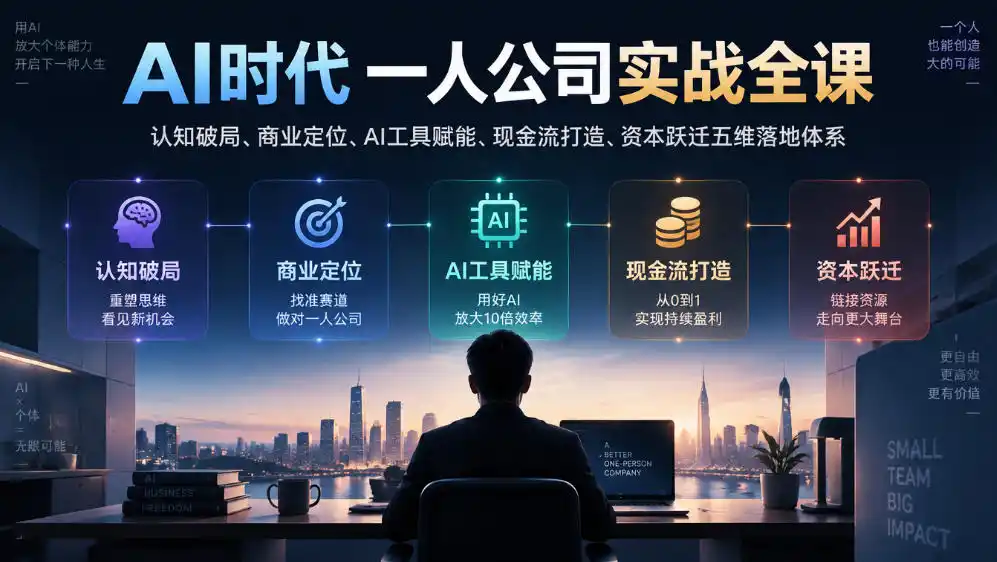 AI时代一人公司干货实战全课｜认知破局、商业定位、AI工具赋能、现金流打造、资本跃迁五维落地体系-免费项目网