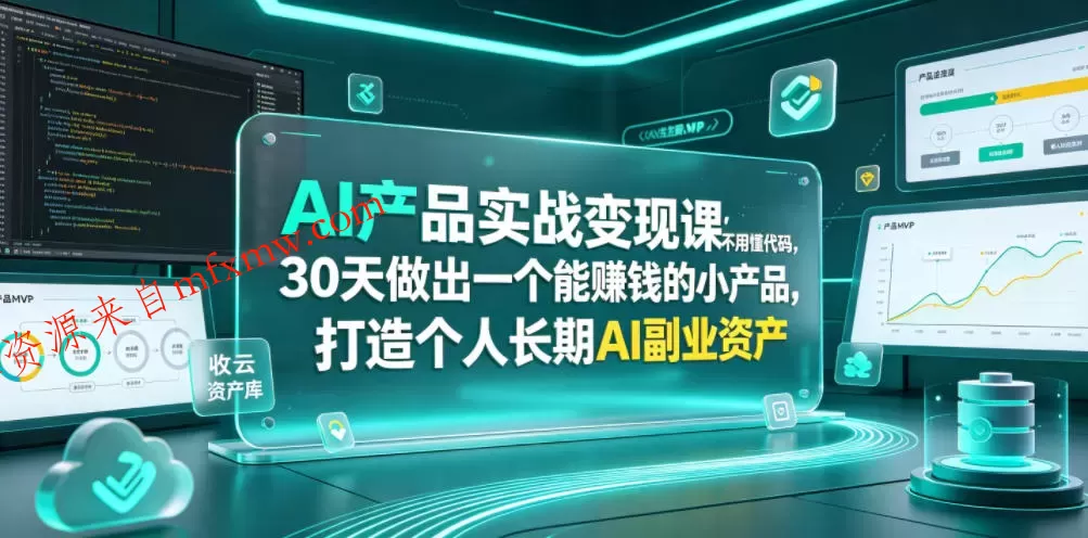 AI产品实战变现课,不用懂代码,30天做出一个能賺钱的小产品,打造个人长期AI副业资产