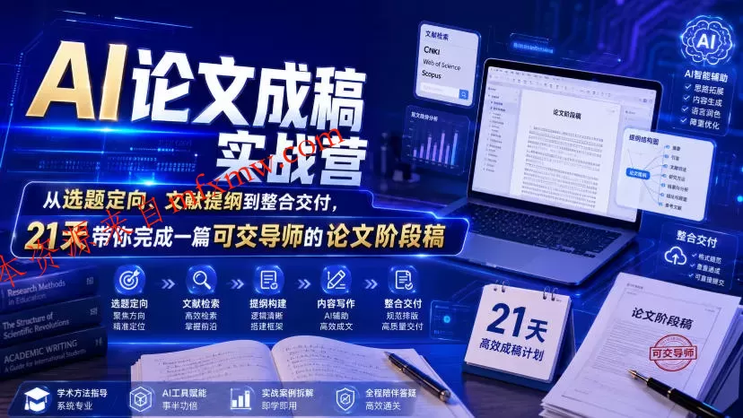 AI论文成稿实战营，从选题定向、文献提纲到整合交付，21天带你完成一篇可交导师的论文阶段稿