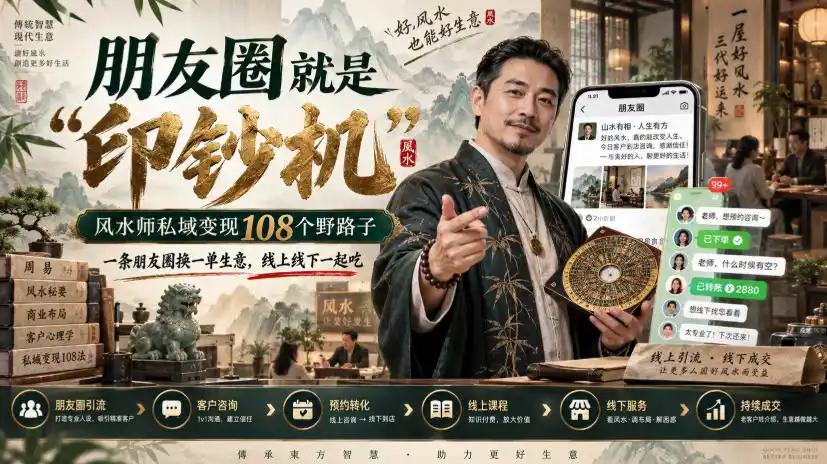 朋友圈就是“印钞机”，风水师私域变现108个野路子，一条朋友圈换一单生意，线上线下一起吃【文档】-免费项目网