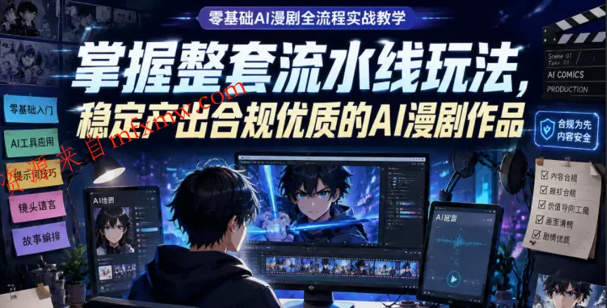 零基础AI漫剧全流程实战教学,掌握整套流水线玩法,稳定产出合规优质的AI漫剧作品
