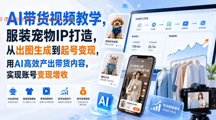 AI带货视频教学,服装宠物IP打造,从出图生成到起号变现,用AI高效产出带货内容,实现账号变现增收