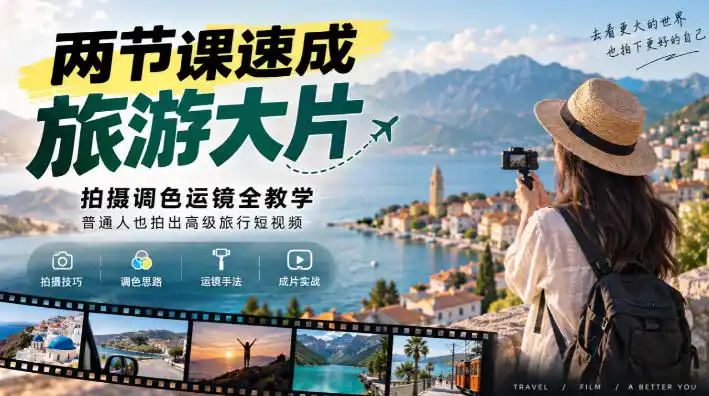 两节课速成旅游大片｜拍摄调色运镜全教学，普通人也拍出高级旅行短视频-免费项目网