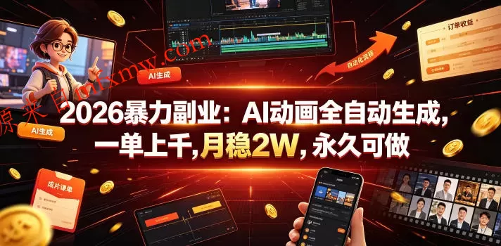 2026暴力副业：AI动画全自动生成，一单上千，月稳2W，永久可做【揭秘】