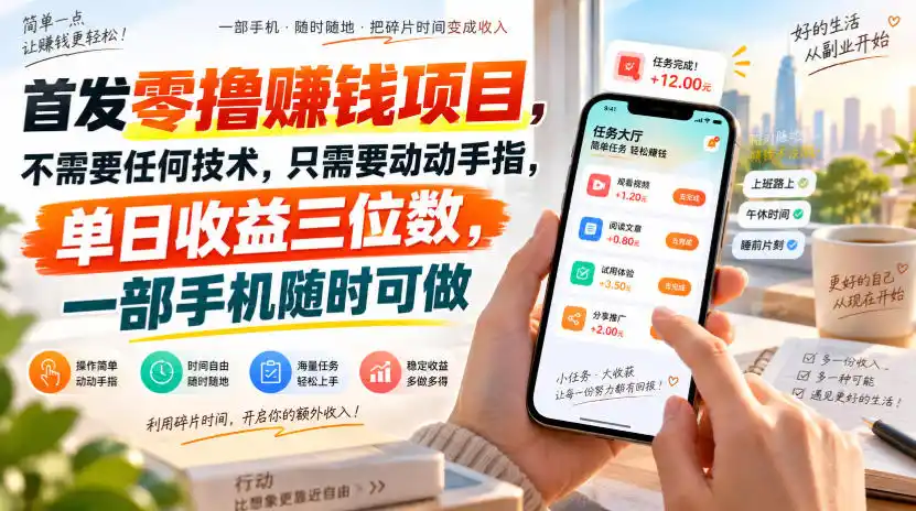首发零撸賺钱项目,不需要任何技术,只需要动动手指,单日收益三位数,一部手机随时可做【揭秘】