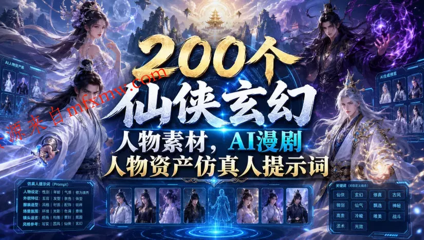 200个仙侠玄幻人物素材,AI漫剧人物资产仿真人提示词