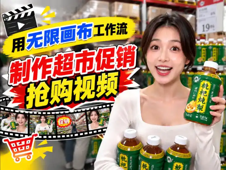 无限画布超市促销抢购视频工作流，一键产出TikTok抖音带货短视频-免费项目网
